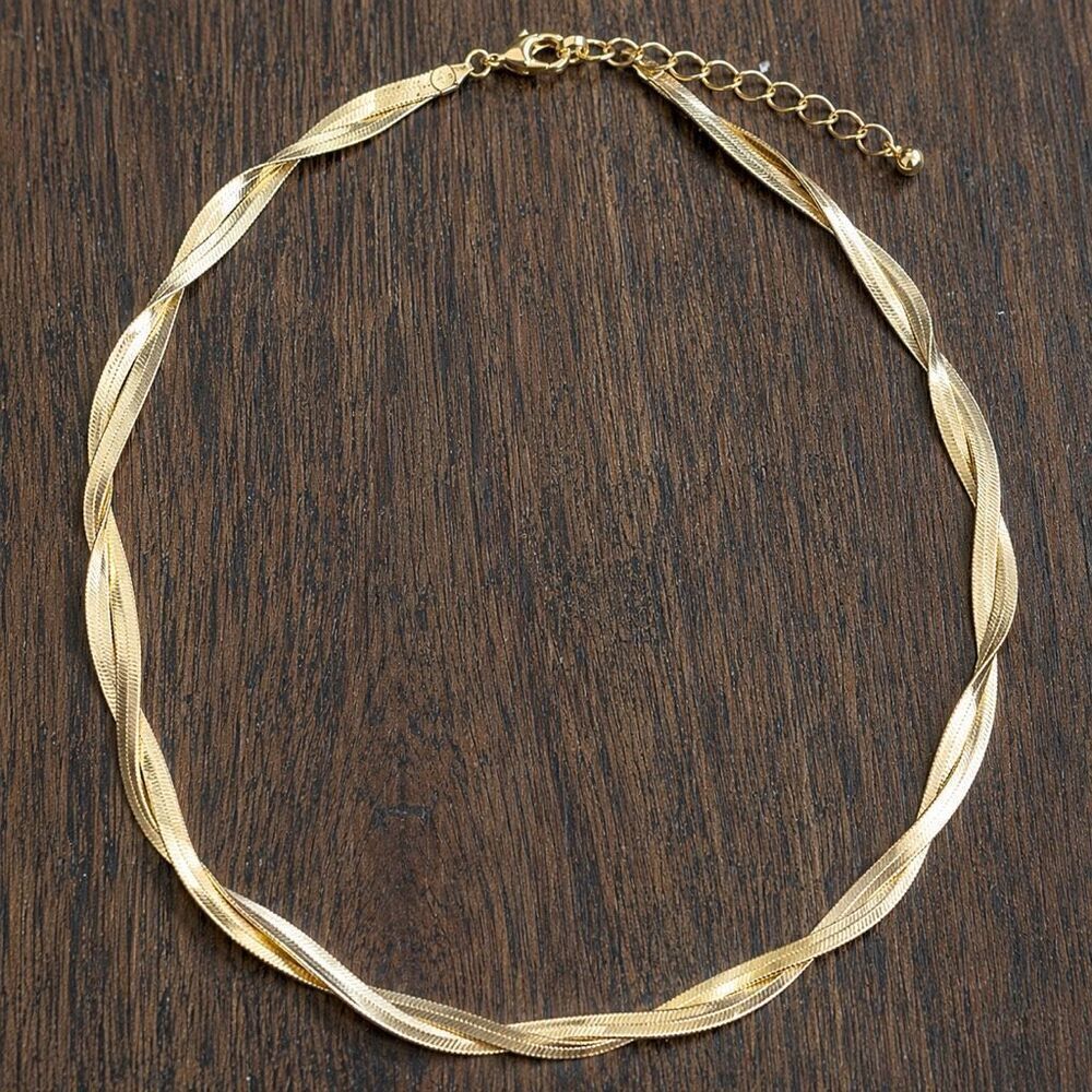Liquid Gold Necklace – Braided Snake Chain in Glossy 14k Gold Plate